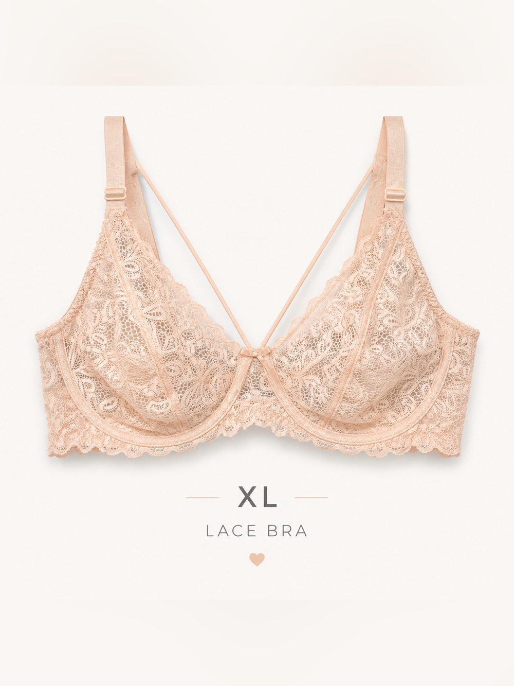 Lace Underwire Bralette with Strappy Back in Blush 38DD